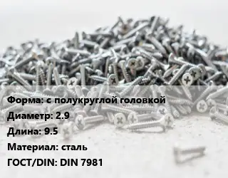 Шуруп с полукруглой головкой 2.9х9.5 сталь ГОСТ: DIN 7981